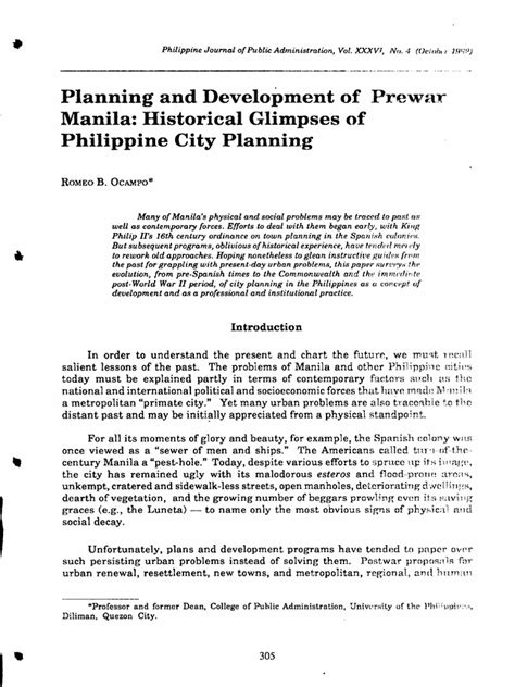 Planning and Development of Prewar Manila .
